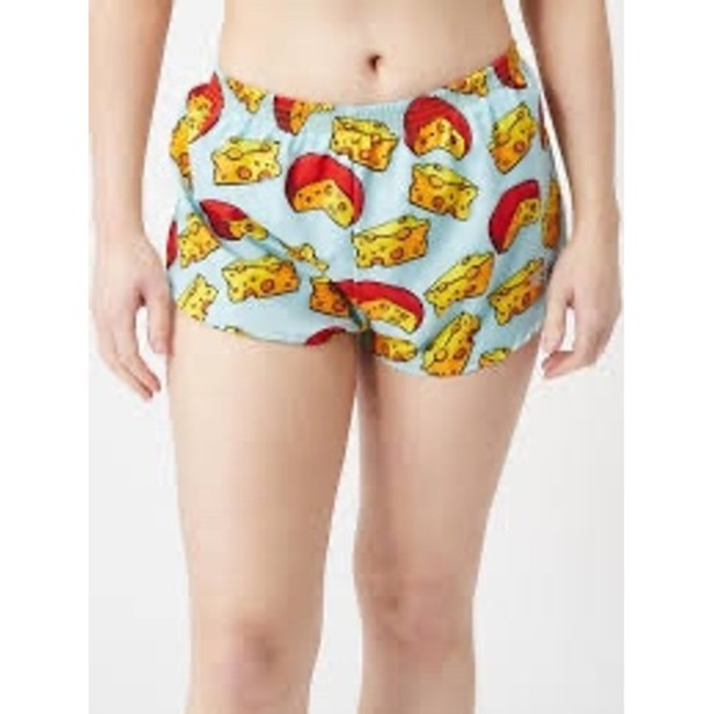 BOA Running Shorts Womens Medium Blue Excellent Cheese Mouse Print Split Leg